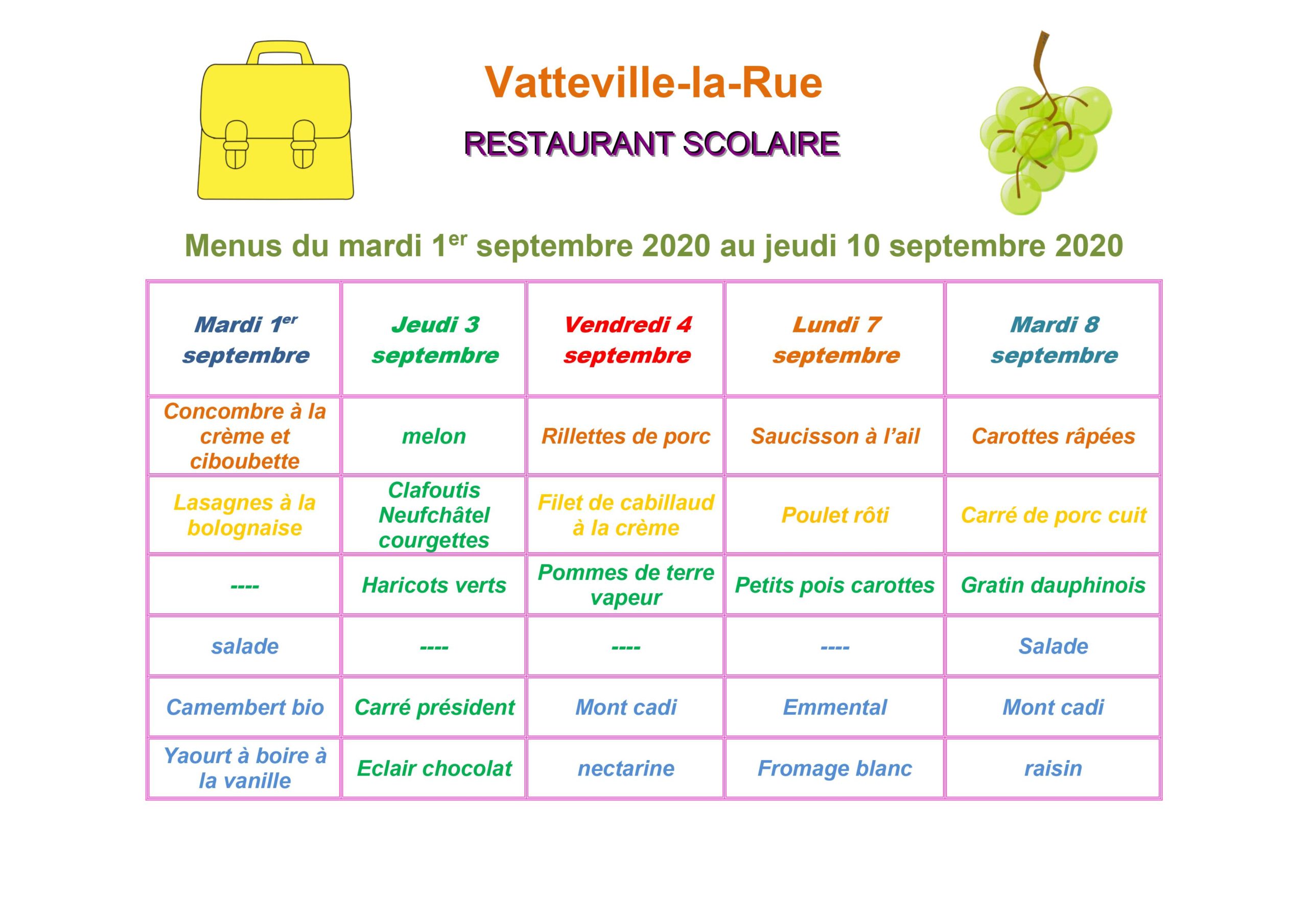 menu cantine