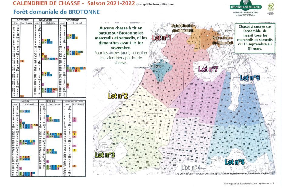 calendrier chasse 2021/2022