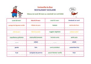 menu cantine 2022