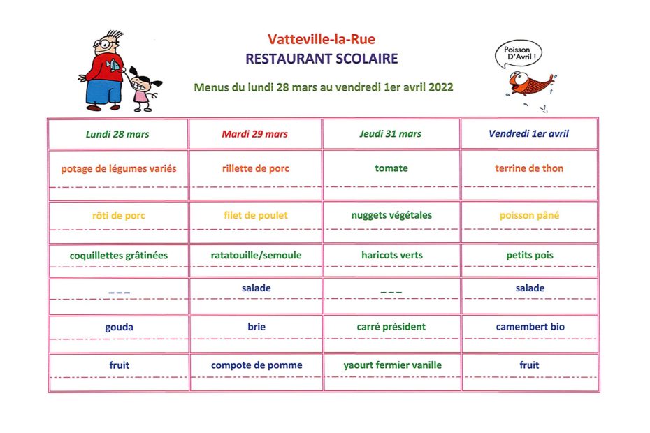 menu cantine 2022