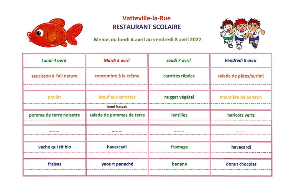 menu cantine 2022